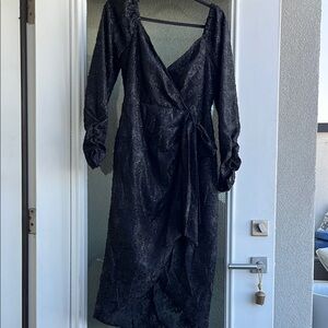 Astr The Label Elegant Shimmer Black Wrap Dress